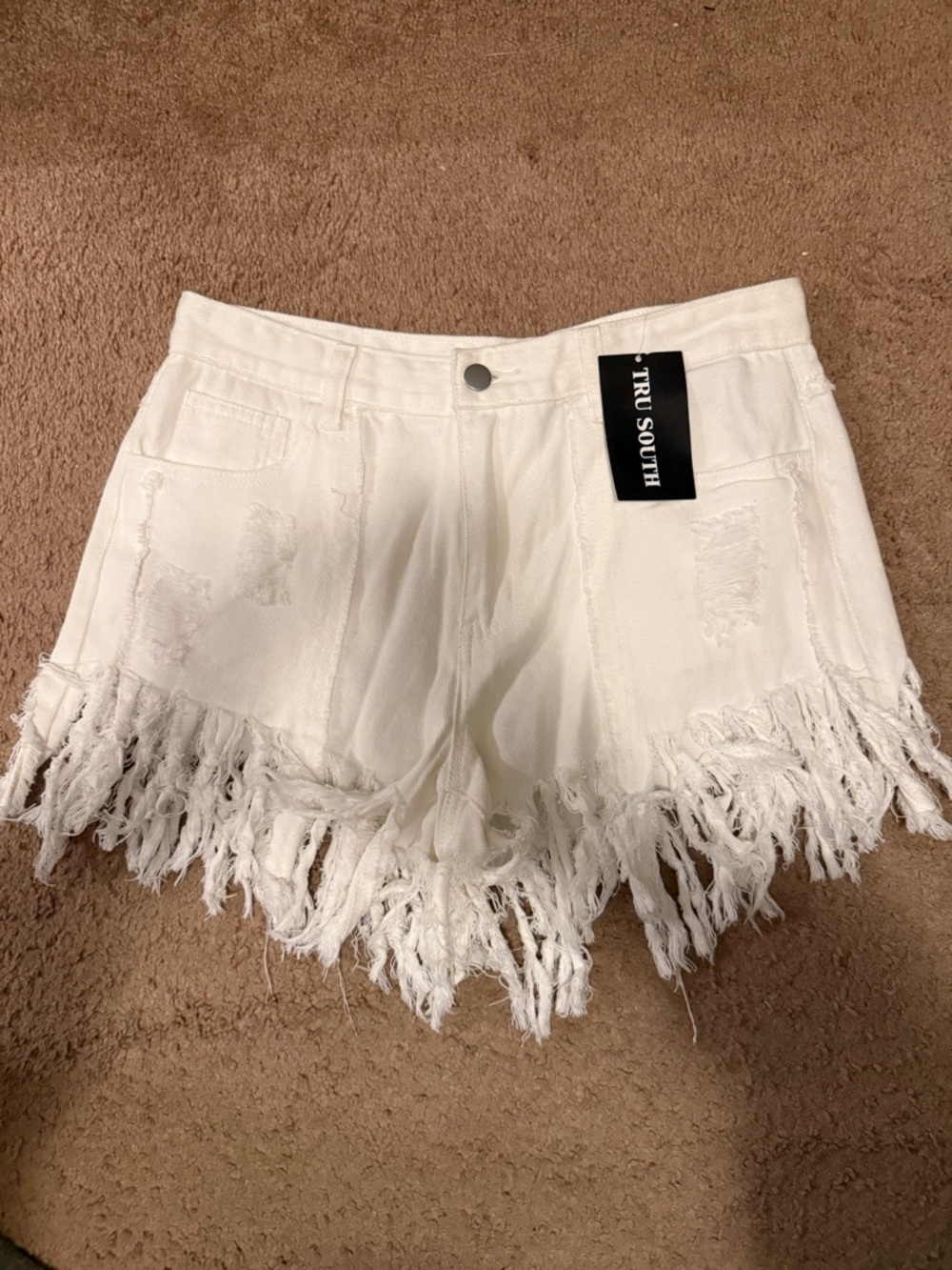 POL White Frayed Hem Denim Shorts